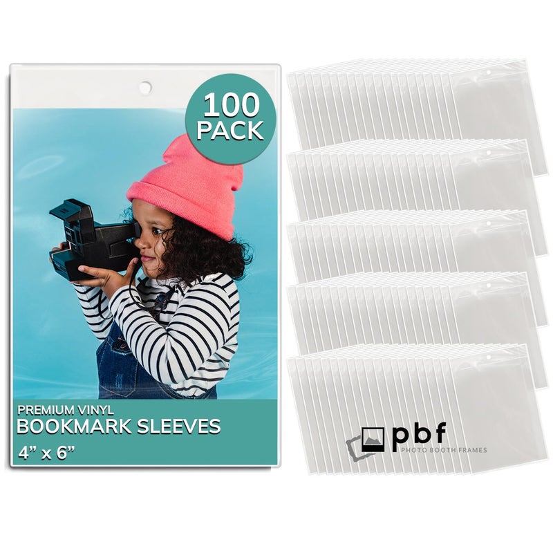 pbf PHOTO BOOTH FRAMES pbf Clear Vinyl Bookmark Sleeves for 4x6 Pictures | 4x6 Photo Sleeves | Personalized, DIY Bookmarks | Clear Bookmarks for Crafting (100-Pack) - Image 1